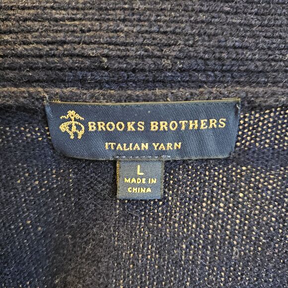 Brooks Brothers Italian Yarn Merino Wool Fair Isle Cardigan Sweater Mens L Navy - Picture 3 of 5